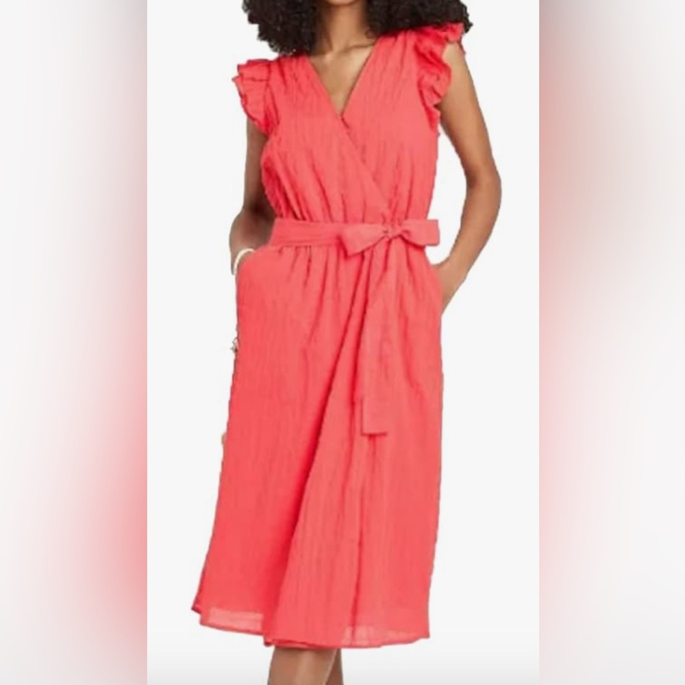 a New Day 98%Cotton  Ruffle Short Sleeve Wrap Dress with Pockets Size XXL